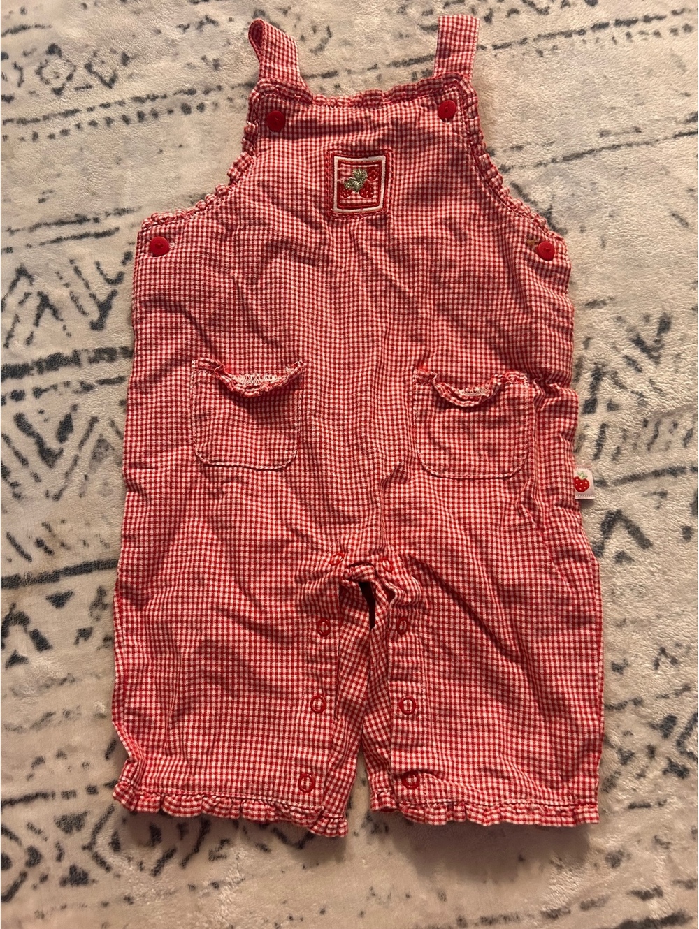 Koala Baby Red Gingham Baby Romper with Strawberry Patch